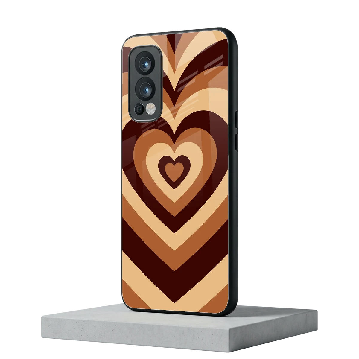 Y2K Brown Hearts oneplus nord 2 mobile cover | shockproof glass phone case