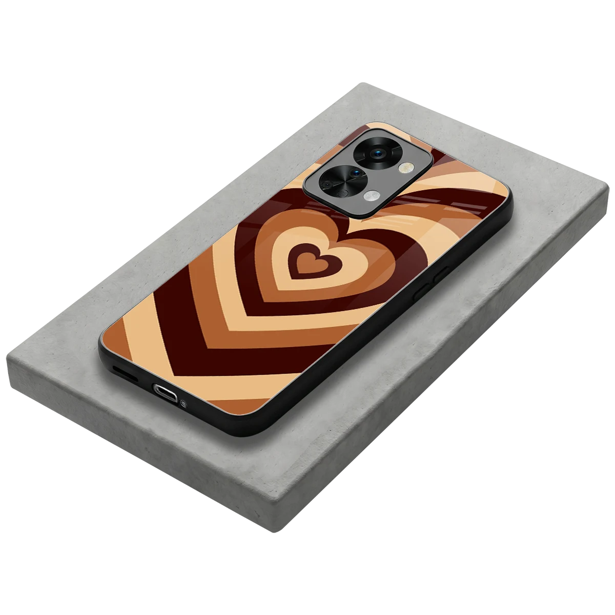 Y2K Brown Hearts stylish phone case for oneplus nord 2t | glossy glass and slim fit