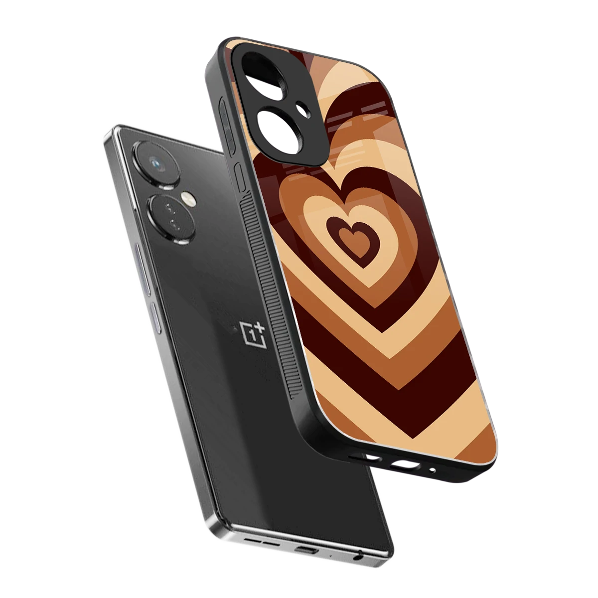 Y2K Brown Hearts sleek oneplus nord ce 3 cover with tempered glass back and TPU edges