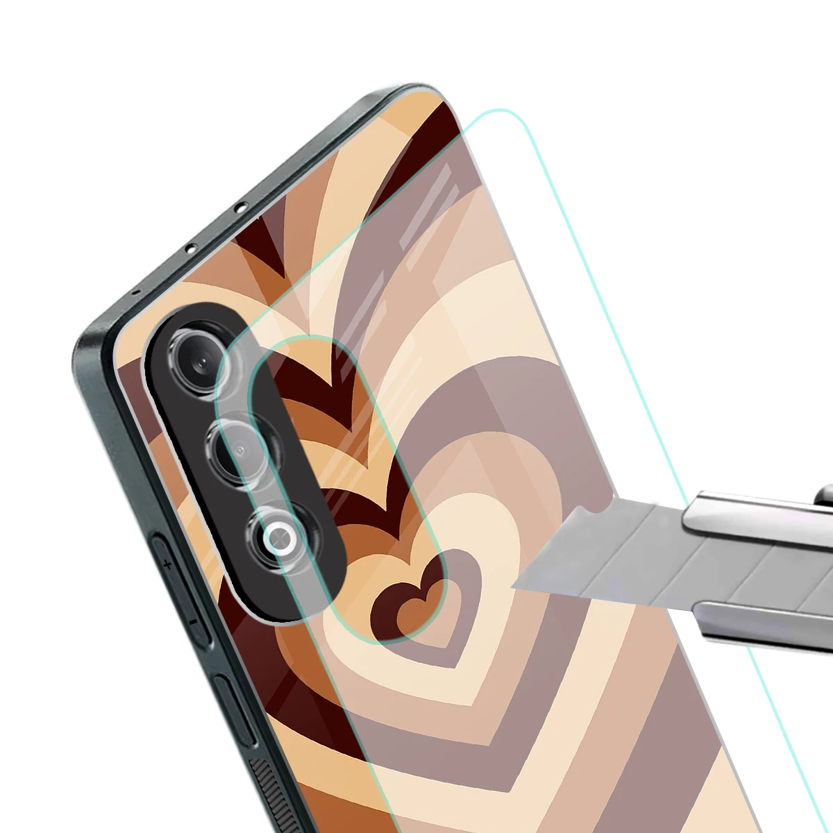 Y2K Brown Hearts stylish phone case for oneplus nord ce 4 | glossy glass and slim fit