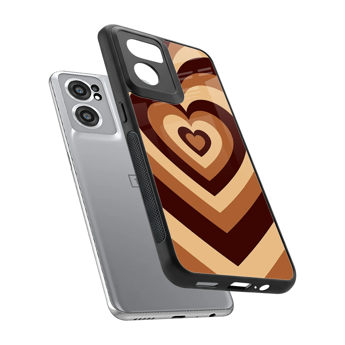Y2K Brown Hearts sleek oneplus nord ce 2 cover with tempered glass back and TPU edges