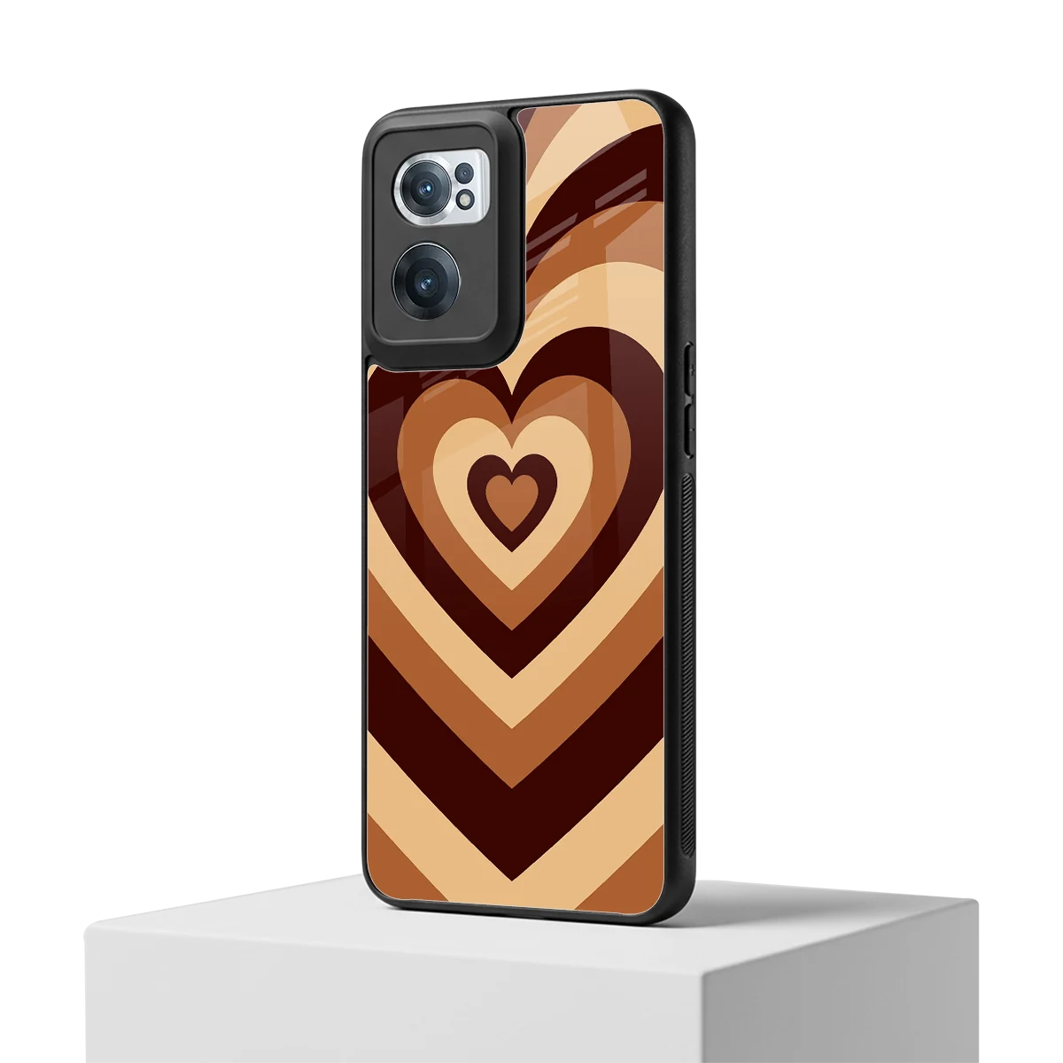 Y2K Brown Hearts oneplus nord ce 2 mobile cover | shockproof glass phone case