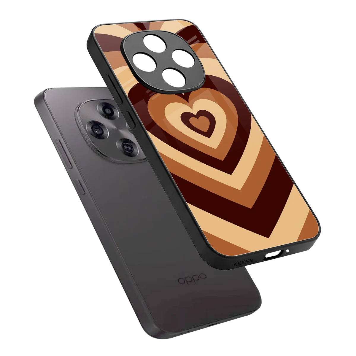 Y2K Brown Hearts sleek oppo f31 pro 5g cover with tempered glass back and TPU edges