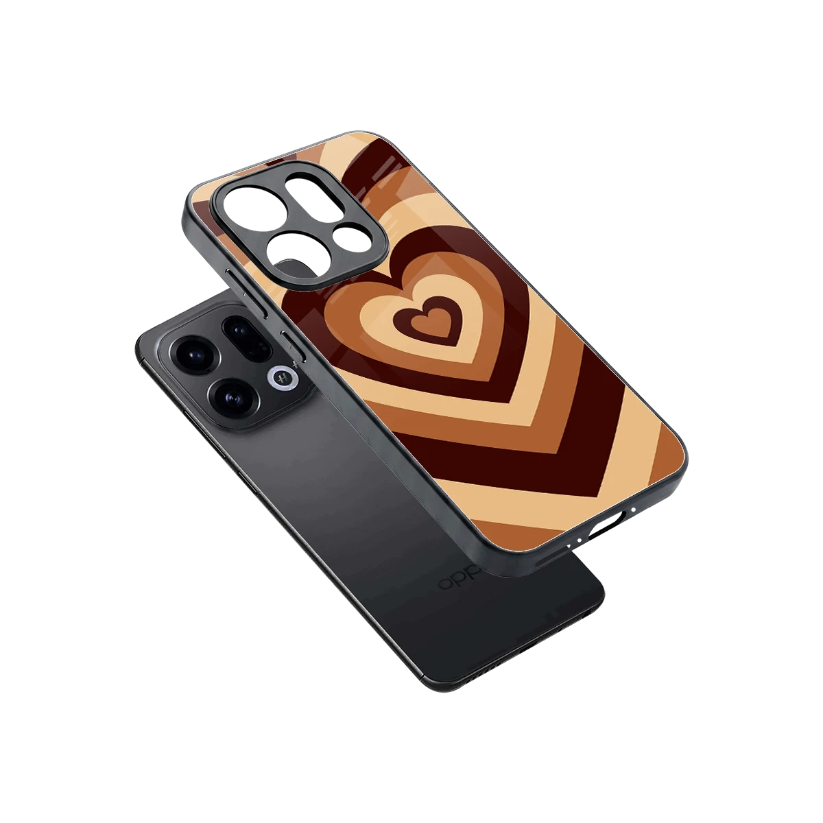 Y2K Brown Hearts sleek oppo find x9 cover with tempered glass back and TPU edges