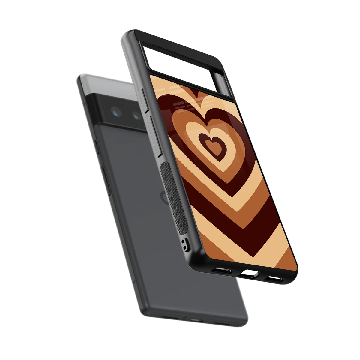 Y2K Brown Hearts sleek google pixel 6 pro cover with tempered glass back and TPU edges