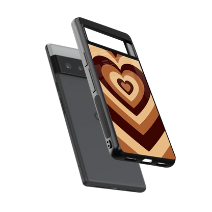 Y2K Brown Hearts sleek google pixel 6 pro cover with tempered glass back and TPU edges