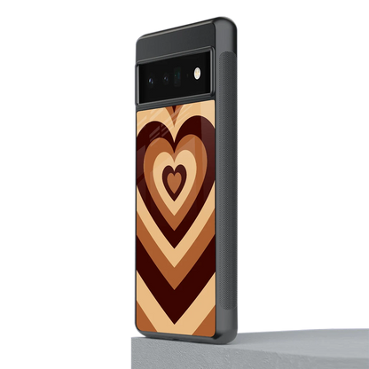 Y2K Brown Hearts stylish phone case for google pixel 6 pro | glossy glass and slim fit