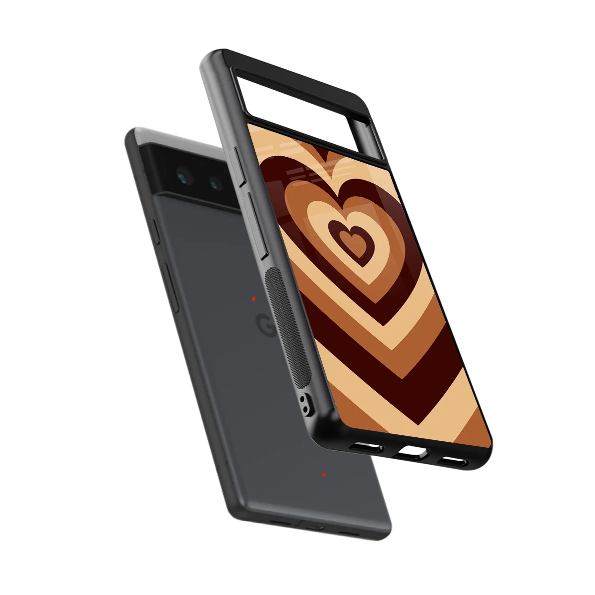Y2K Brown Hearts sleek google pixel 6 cover with tempered glass back and TPU edges