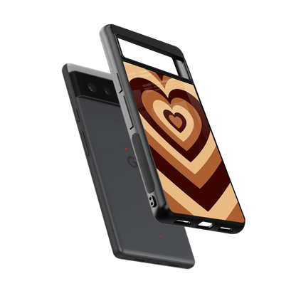 Y2K Brown Hearts sleek google pixel 6a cover with tempered glass back and TPU edges