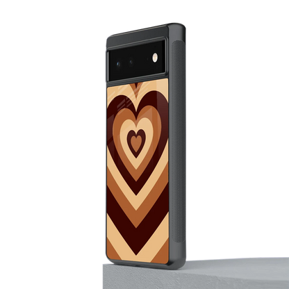Y2K Brown Hearts stylish phone case for google pixel 6a | glossy glass and slim fit