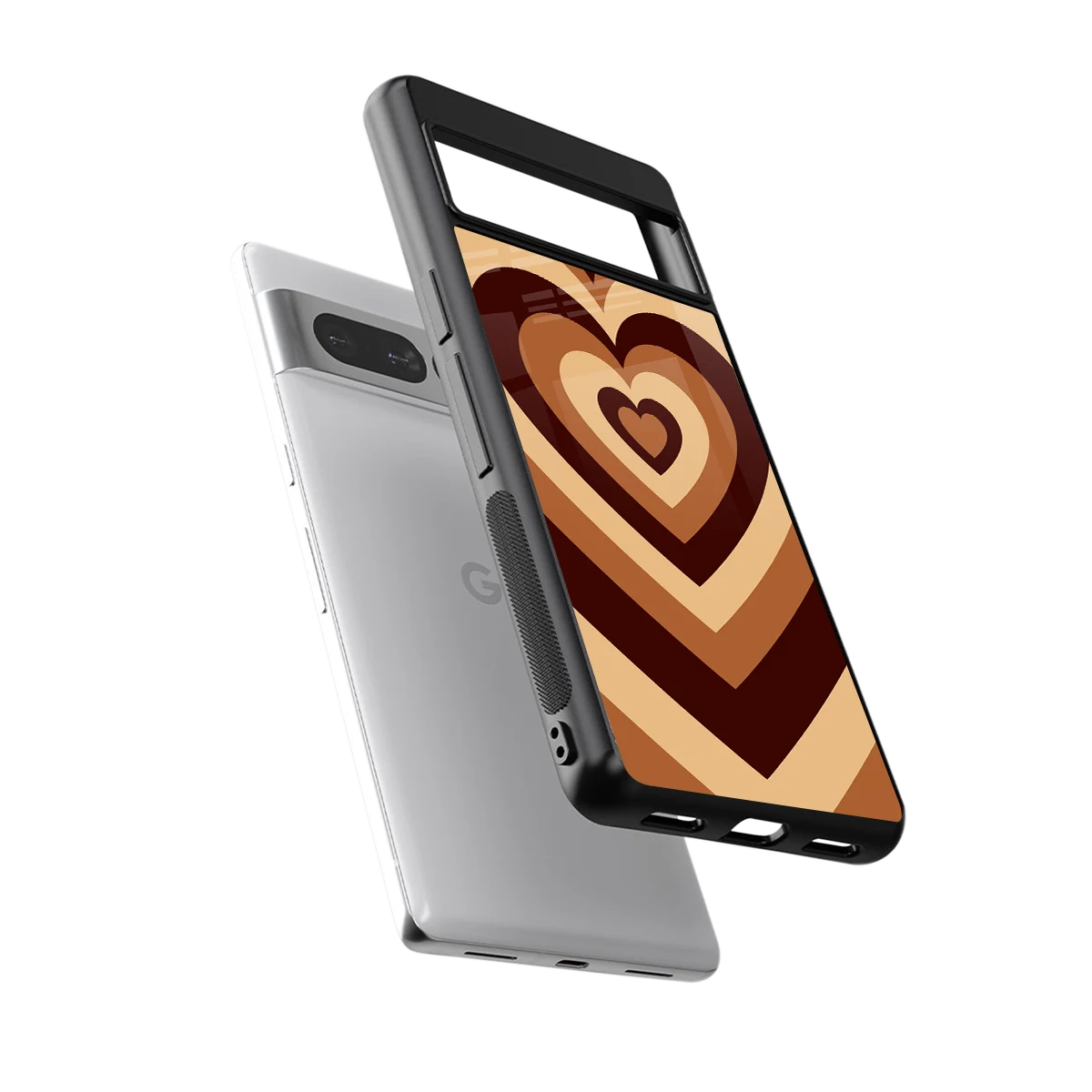 Y2K Brown Hearts sleek google pixel 7 pro cover with tempered glass back and TPU edges