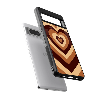 Y2K Brown Hearts sleek google pixel 7 pro cover with tempered glass back and TPU edges
