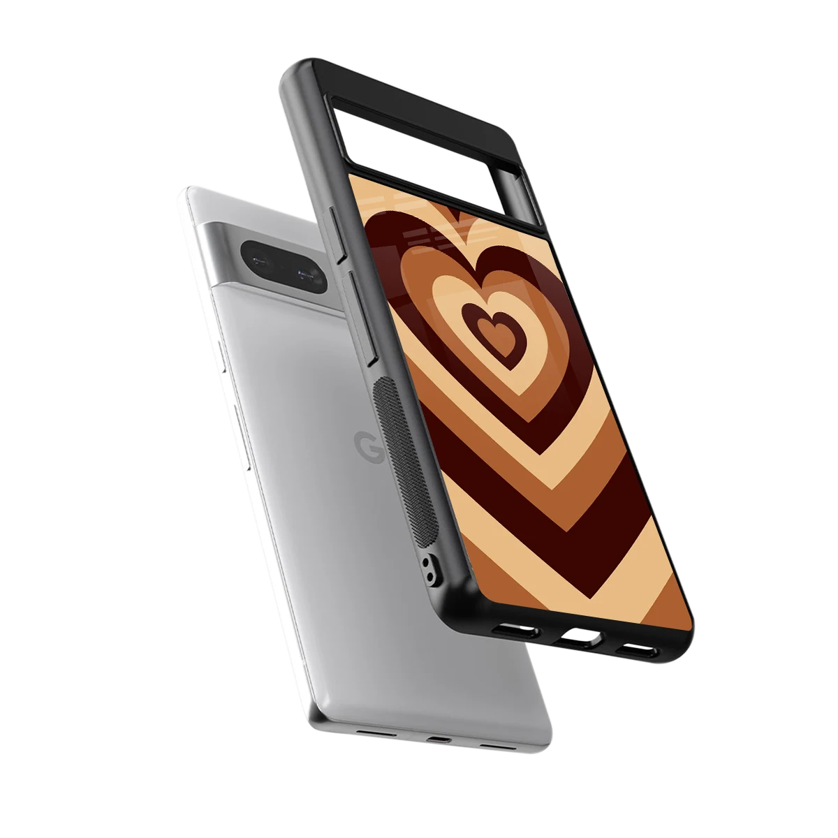 Y2K Brown Hearts sleek google pixel 7 cover with tempered glass back and TPU edges