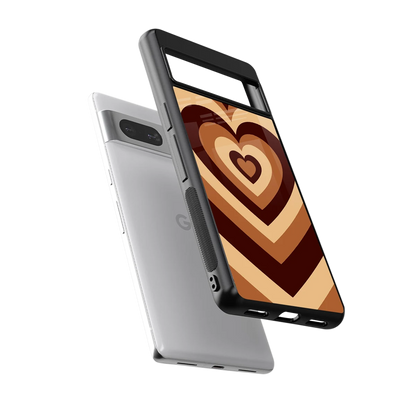 Y2K Brown Hearts sleek google pixel 7 cover with tempered glass back and TPU edges