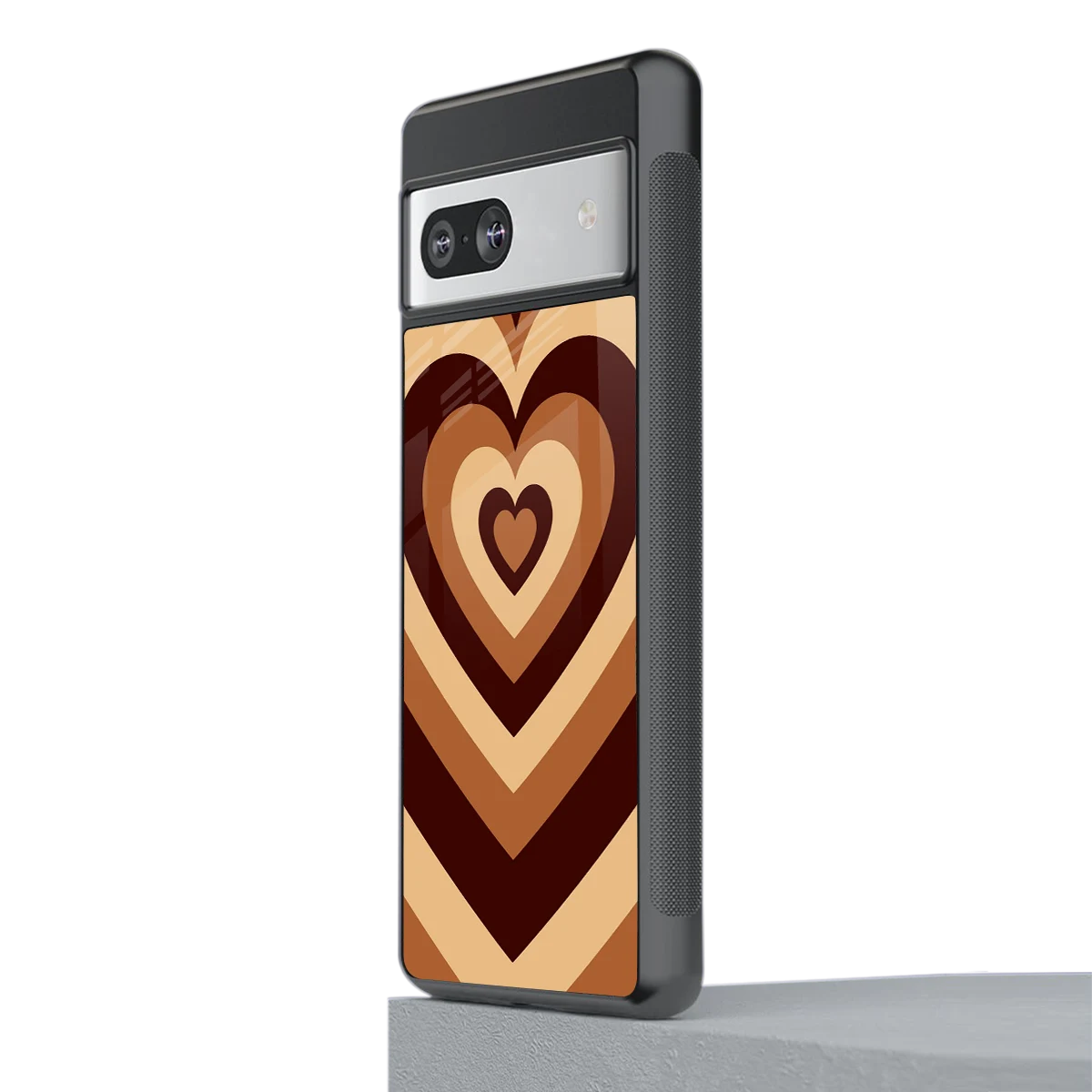 Y2K Brown Hearts stylish phone case for google pixel 7a | glossy glass and slim fit