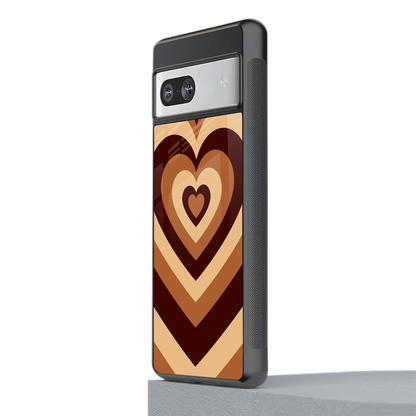 Y2K Brown Hearts stylish phone case for google pixel 7 | glossy glass and slim fit