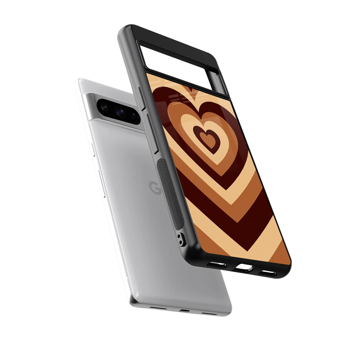 Y2K Brown Hearts sleek google pixel 8 pro cover with tempered glass back and TPU edges