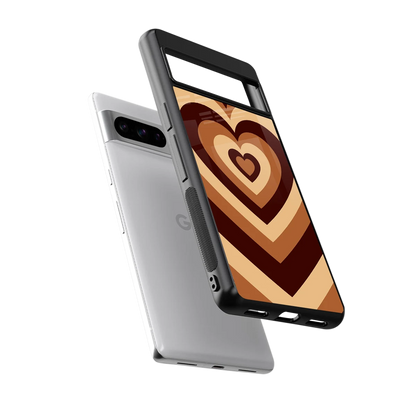 Y2K Brown Hearts sleek google pixel 8 pro cover with tempered glass back and TPU edges