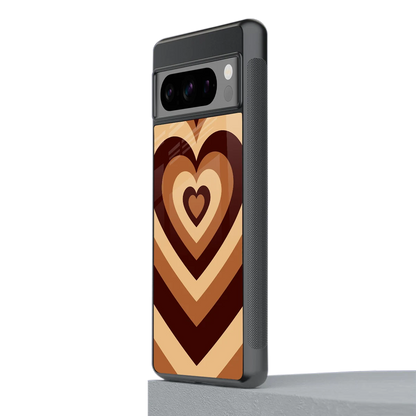 Y2K Brown Hearts stylish phone case for google pixel 8 pro | glossy glass and slim fit