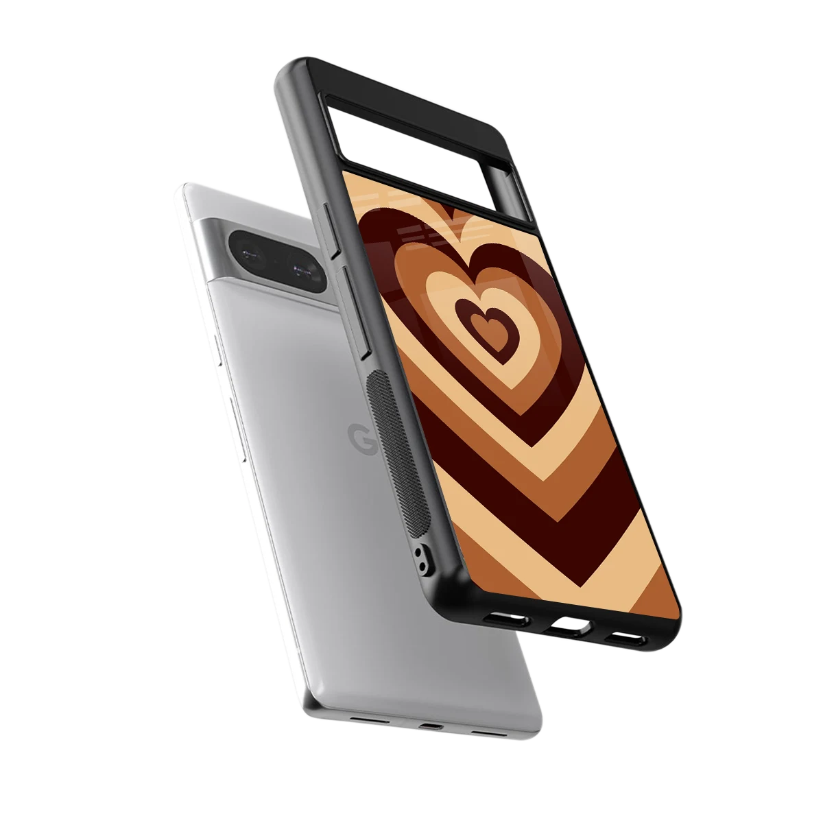Y2K Brown Hearts sleek google pixel 8 cover with tempered glass back and TPU edges