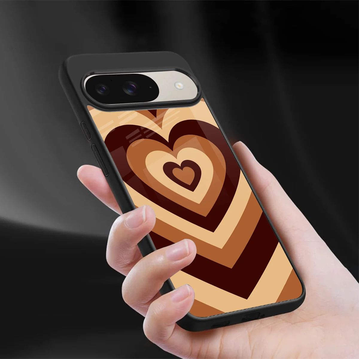 Y2K Brown Hearts sleek google pixel 9 cover with tempered glass back and TPU edges