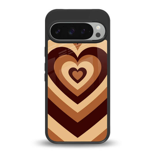 Y2K Brown Hearts back phone cover | glass case for google pixel 9 pro xl
