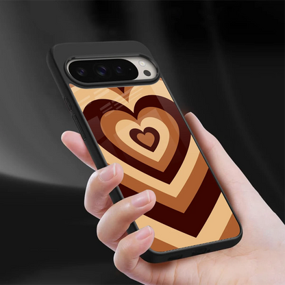 Y2K Brown Hearts sleek google pixel 9 pro cover with tempered glass back and TPU edges
