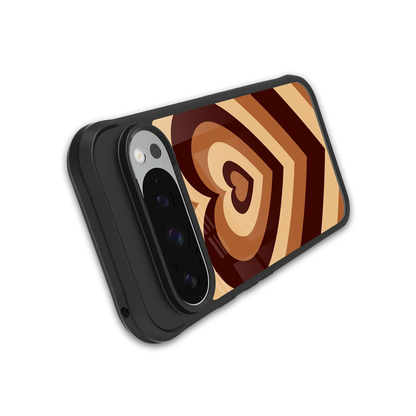 Y2K Brown Hearts stylish phone case for google pixel 9 pro | glossy glass and slim fit