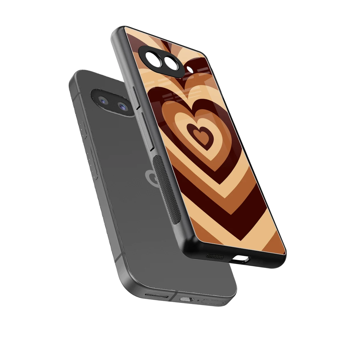 Y2K Brown Hearts sleek google pixel 10a cover with tempered glass back and TPU edges