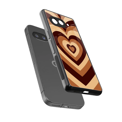 Y2K Brown Hearts sleek google pixel 10a cover with tempered glass back and TPU edges