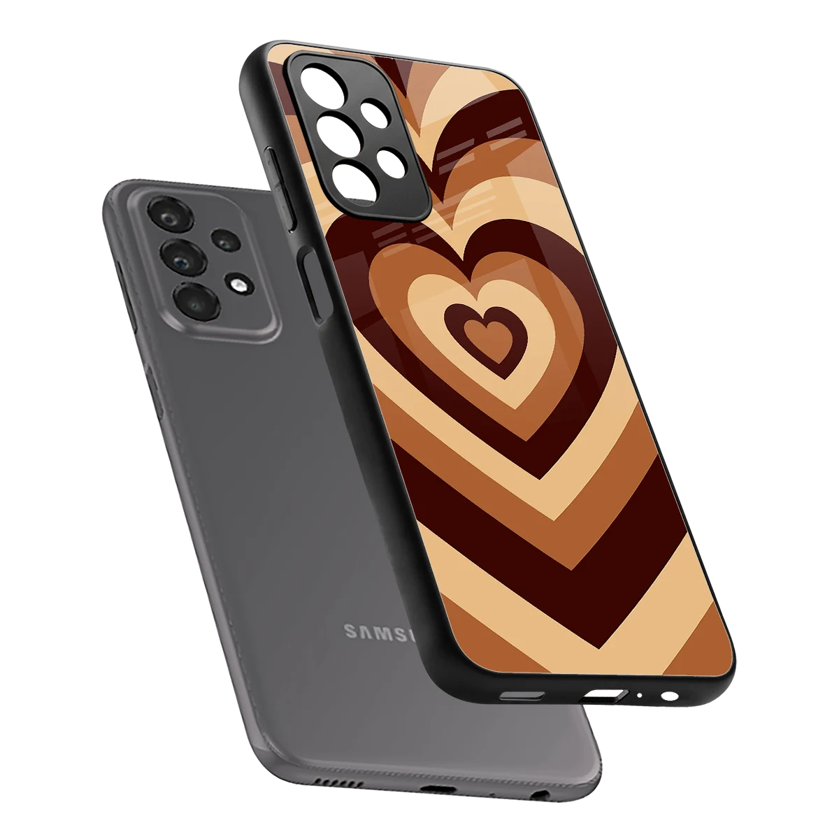 Y2K Brown Hearts sleek samsung galaxy a23 cover with tempered glass back and TPU edges