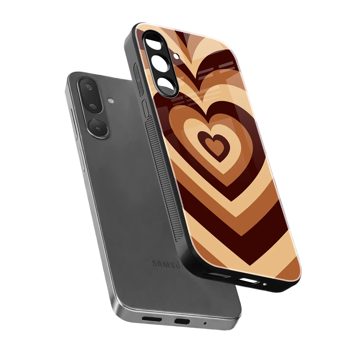 Y2K Brown Hearts sleek samsung galaxy m56 5g cover with tempered glass back and TPU edges