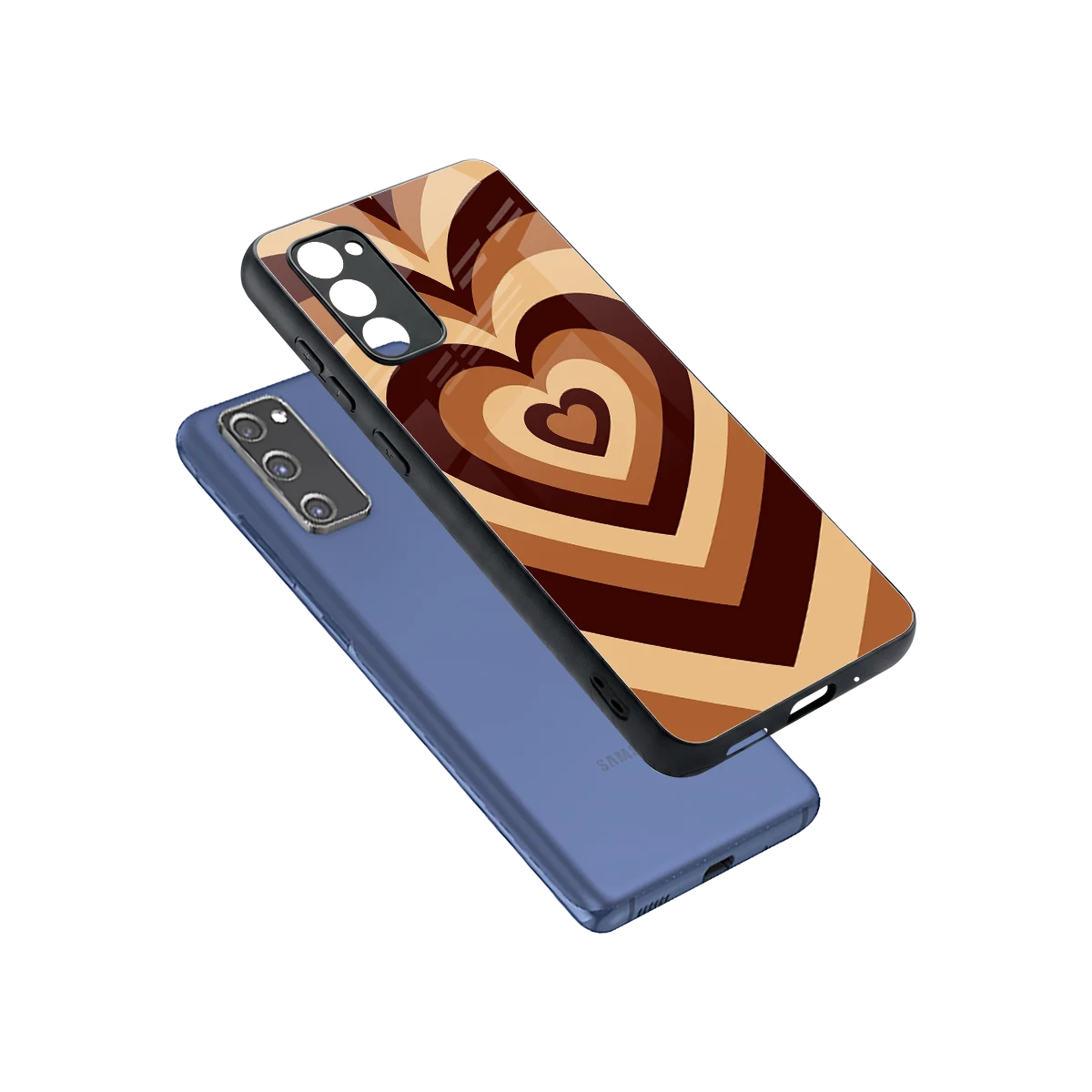 Y2K Brown Hearts sleek samsung galaxy s20 fe cover with tempered glass back and TPU edges