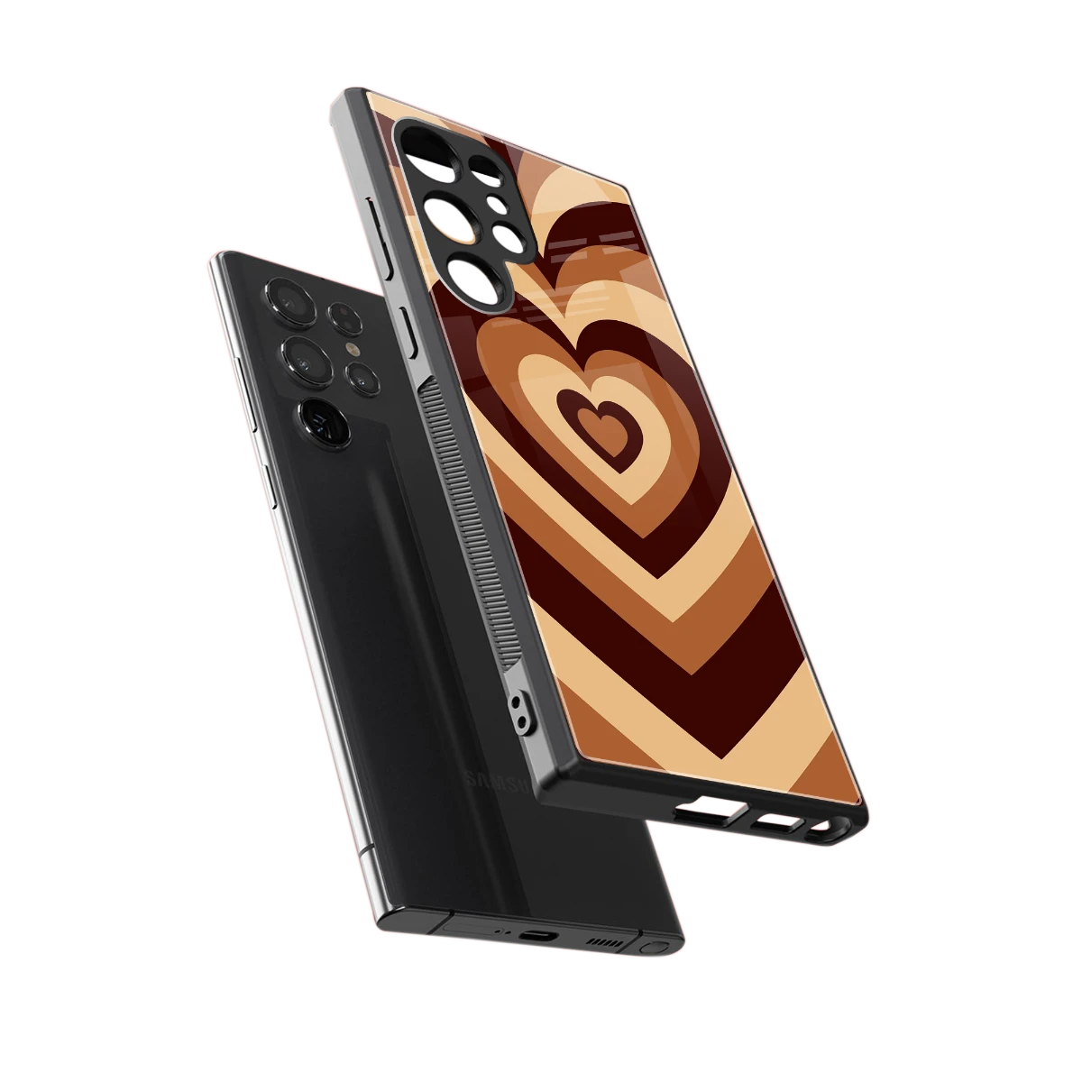 Y2K Brown Hearts sleek samsung galaxy s24 ultra cover with tempered glass back and TPU edges