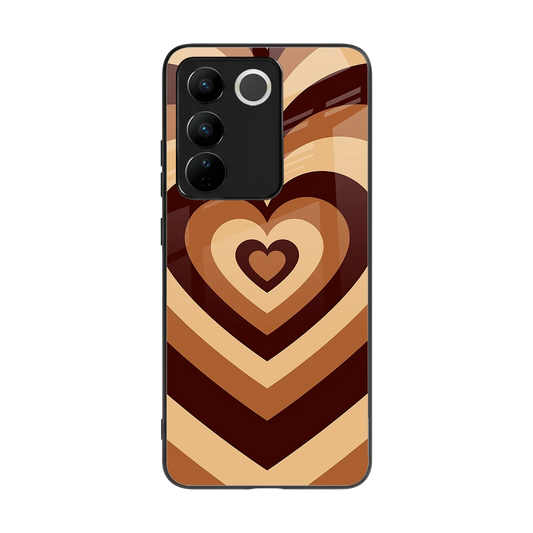 Y2K Brown Hearts back phone cover | glass case for vivo v27 5g