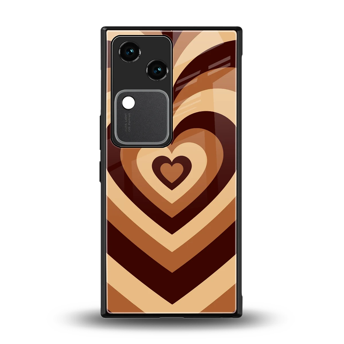 Y2K Brown Hearts back phone cover | glass case for vivo v30