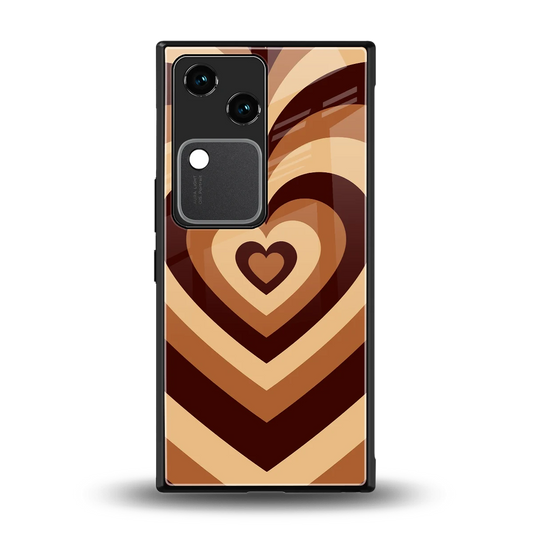 Y2K Brown Hearts back phone cover | glass case for vivo v30