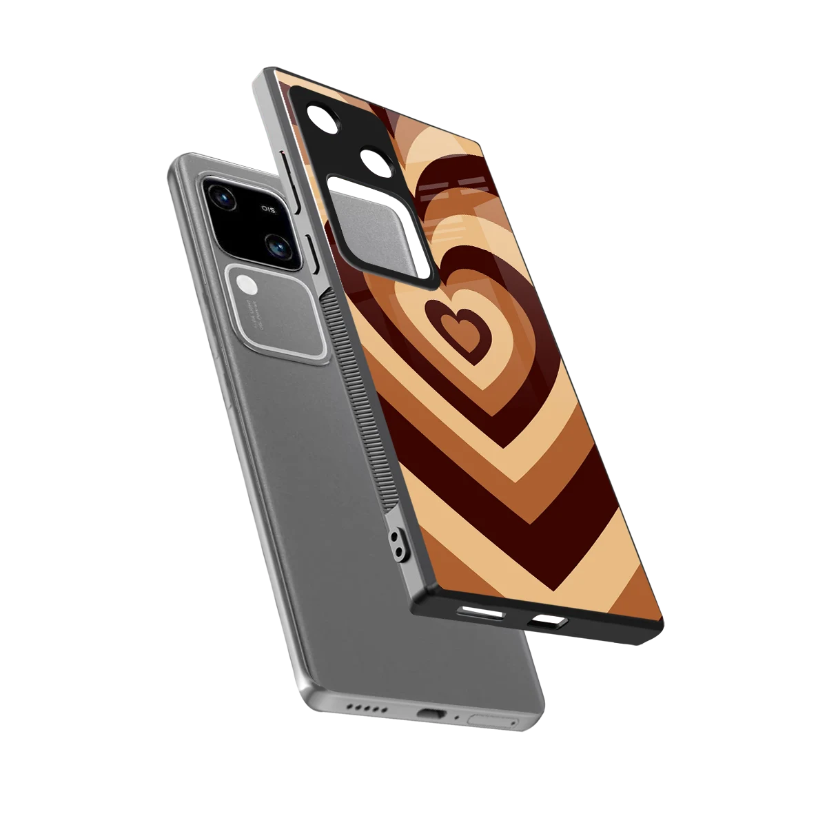 Y2K Brown Hearts sleek vivo v30 cover with tempered glass back and TPU edges