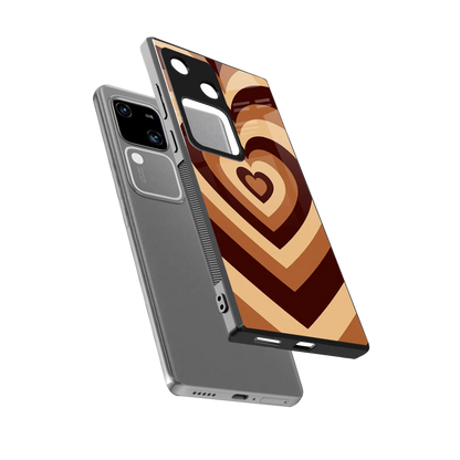 Y2K Brown Hearts sleek vivo v30 cover with tempered glass back and TPU edges