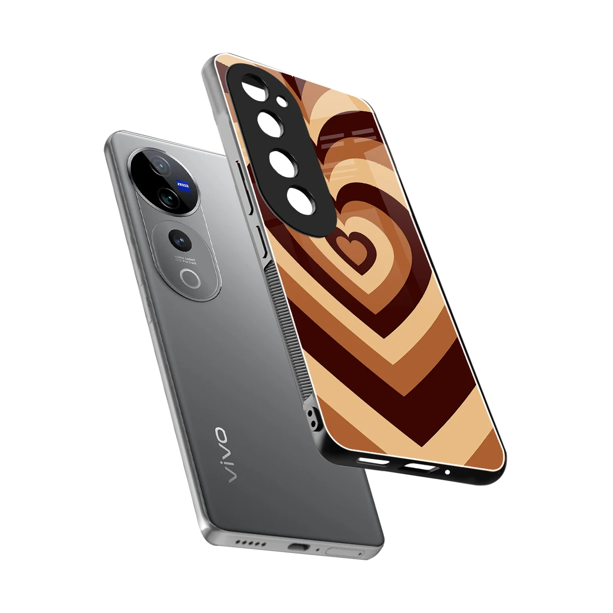 Y2K Brown Hearts sleek vivo v40 pro cover with tempered glass back and TPU edges