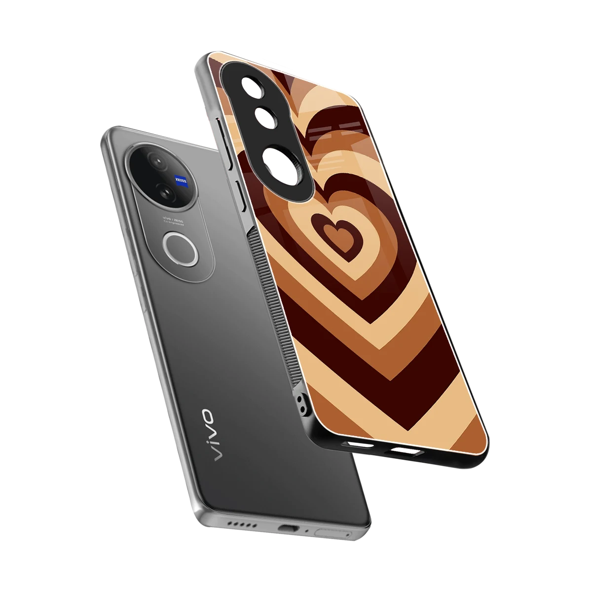 Y2K Brown Hearts sleek vivo v50 cover with tempered glass back and TPU edges