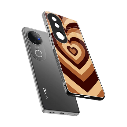 Y2K Brown Hearts sleek vivo v50 cover with tempered glass back and TPU edges