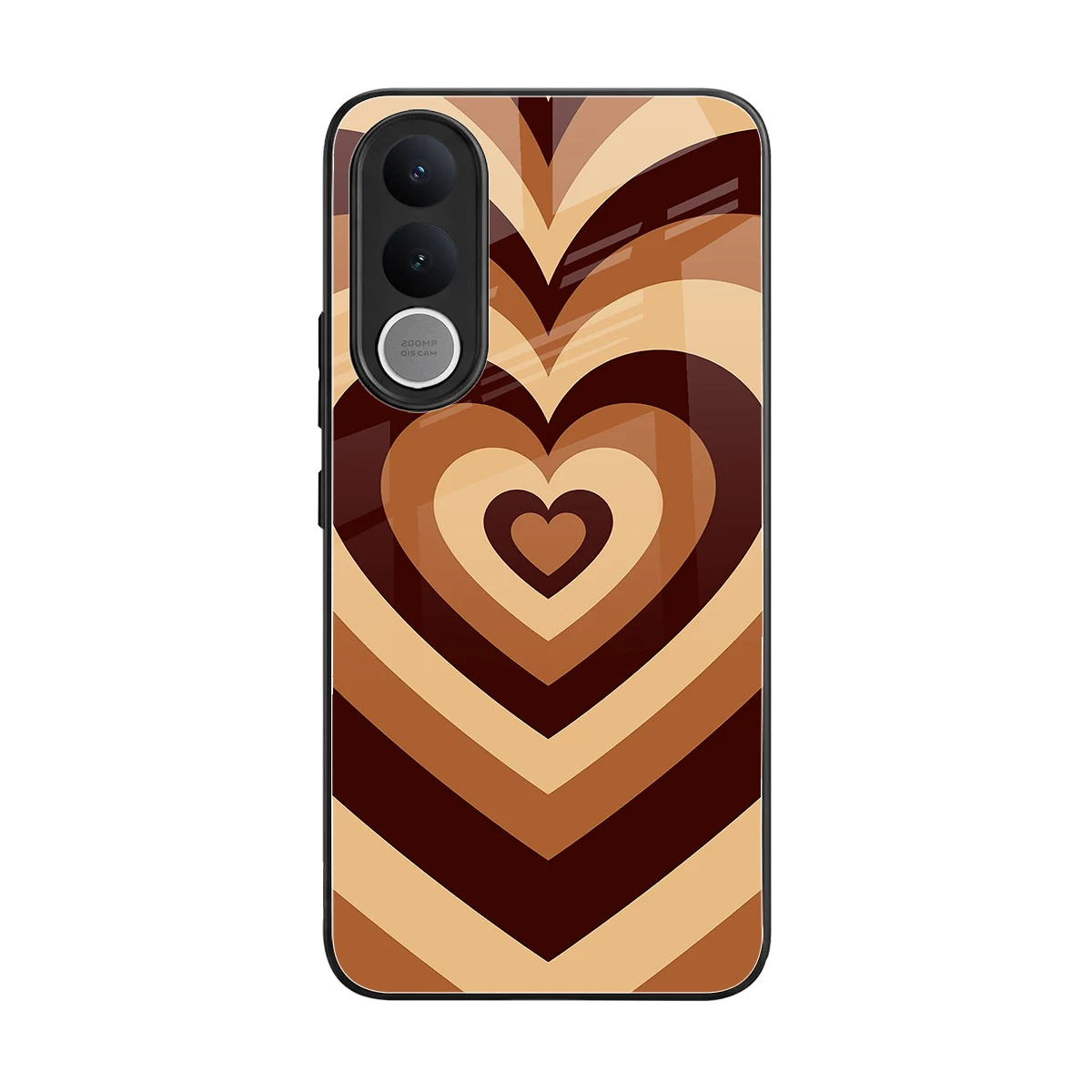 Y2K Brown Hearts back phone cover | glass case for vivo v70 fe