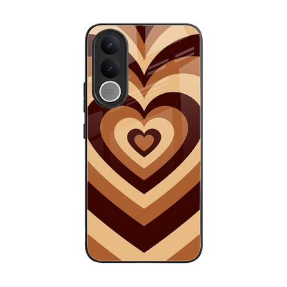 Y2K Brown Hearts back phone cover | glass case for vivo v70 fe