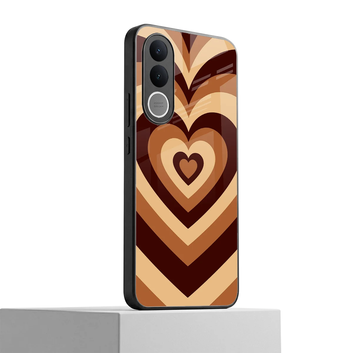 Y2K Brown Hearts vivo v70 fe mobile cover | shockproof glass phone case