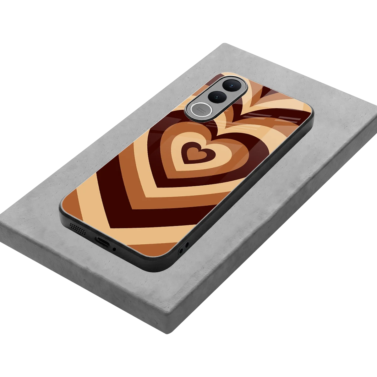 Y2K Brown Hearts stylish phone case for vivo v70 fe | glossy glass and slim fit