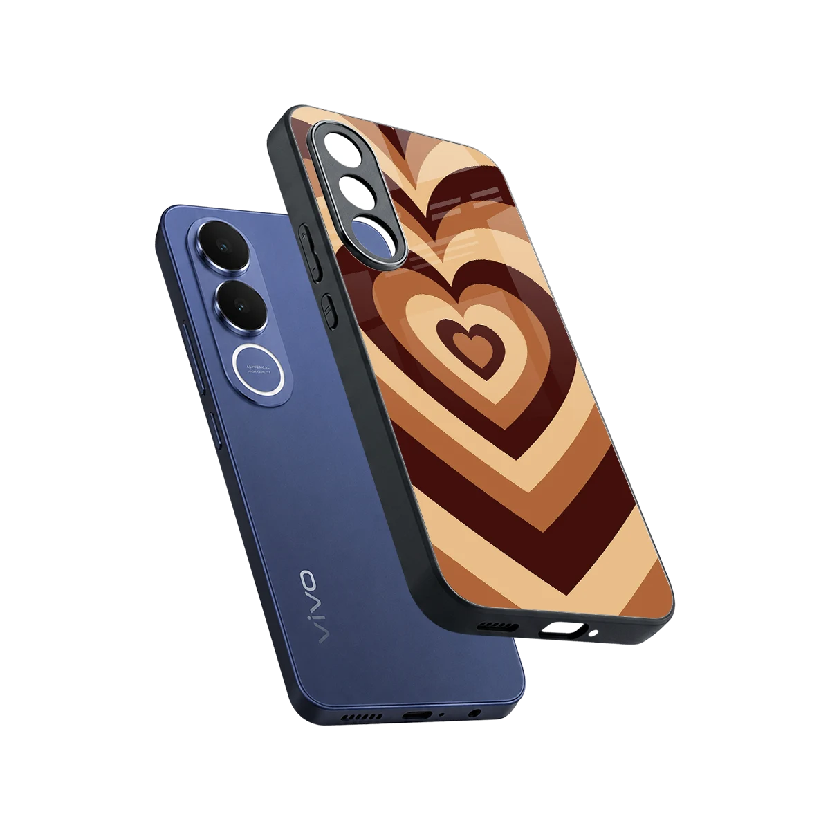 Y2K Brown Hearts sleek vivo v70 fe cover with tempered glass back and TPU edges