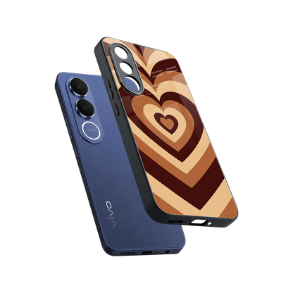 Y2K Brown Hearts sleek vivo v70 fe cover with tempered glass back and TPU edges