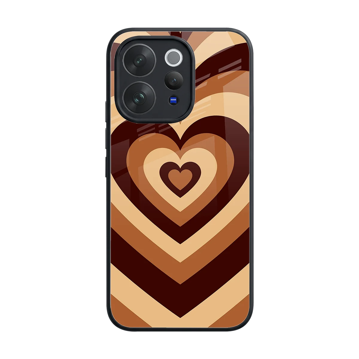 Y2K Brown Hearts back phone cover | glass case for vivo v70 elite