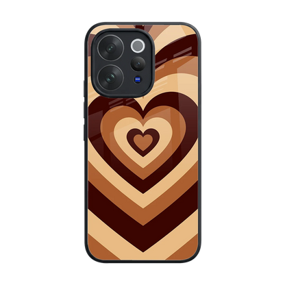 Y2K Brown Hearts back phone cover | glass case for vivo v70 elite